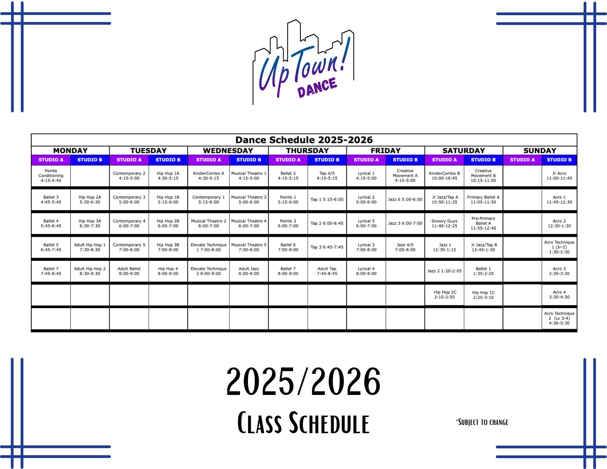20252026 Dance Class Schedule V9